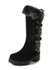 Bottes dhiver noires Bout rond en daim détail fourrure Bottes mi-mollet à talons épais