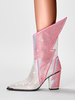 Bottes de club avec strass argentés éclair bottines à bout pointu à talons épais