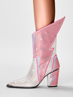 Bottes de club avec strass argentés éclair bottines à bout pointu à talons épais