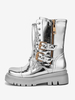 Bottes de combat argentées à bout rond avec boucle à fermeture éclair lacets