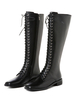 Bottes de combat au genou en cuir véritable Bottes en dentelle à bout carré en peau de vache