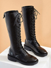 Bottes de combat noires Bottes mi-mollet à lacets noires à bout rond