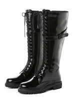 Bottes de combat pour femmes en cuir verni jusquà des bottes à hauteur du genou plates