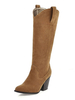 Bottes de cow-boy pour femmes Bottes à hauteur du genou Bottes dhiver en daim à talon épais 3.1 "