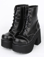 Bottes de Lolita Chaussures Noires à Talons Épais Talons Hauts Avec Lacet Déguisements Halloween