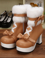 Bottes de lolita havane avec noeud à talons épais Déguisements Halloween