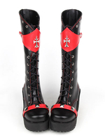 Bottes de lolita noires en patchwork à talons épais Déguisements Halloween