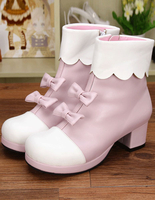 Bottes de lolita rose claires avec noeud à talons épais Déguisements Halloween