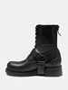 Bottes de motard noires à lacets bout rond bottines femmes avec boucle