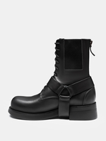 Bottes de motard noires à lacets bout rond bottines femmes avec boucle