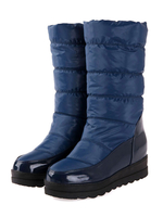 Bottes de neige pour femmes Bottes mi-mollet Bottes plates à bout rond bleu marine foncé