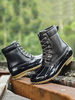 Bottes de Pluies Femmes Vernis à Lacets Caoutchouc Antidérapantes Imperméables à Cuir Synthétique avec Bout Rond Unicolore Bottes de Pluie Femmes