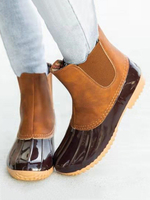 Bottes de Pluies Femmes Vernis Caoutchouc Antidérapantes Imperméables à Cuir Synthétique en Croûte avec Bout Rond Cousu Bicolores Bottes de Pluie Femmes