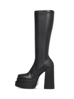 Bottes en Cuir Synthétique Femme avec Plateforme avec Bout Rond Unicolore Sexy
