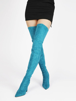 Bottes en daim au-dessus du genou Bottes hautes à talons compensés et bout pointu bleues