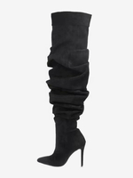 Bottes en daim au-dessus du genou Bottes noires à bout pointu et à talons hauts