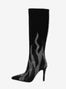 Bottes en daim au genou pour femmes bottes de fête à talons hauts en patchwork noir avec strass