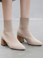 Bottes en tricot pour femmes bout pointu talon évasé 2.6 "chaussettes chaussettes