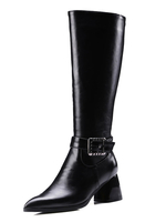 Bottes femme à talons épais en Synthétique unicolore avec boucle