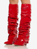 Bottes femme hautes métallisées argentées à bout pointu talon compensé pliable