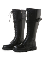 Bottes femme longueur genou bottes de combat en cuir de vachette bottes plates en cuir véritable