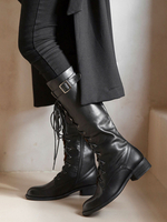 Bottes femme noir en peau de vache à lacets