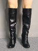 Bottes femme noir en PU bout rond talon épais à zip