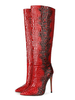 Bottes femme rouge en PU imprimerie bout pointu talon haut Bottes au genou