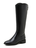 Bottes Femme Talon Chunky Bout Rond Bottes Martin Cuir PU Bottes Hautes au Genou Noir