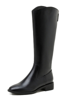 Bottes Femme Talon Chunky Bout Rond Bottes Martin Cuir PU Bottes Hautes au Genou Noir