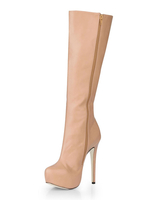 Bottes femme talon haut à zip plateforme en nude