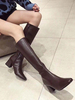 Bottes femme talon épais à zip marron en PU