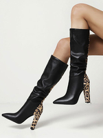 Bottes femme talon épais imprimerie bout pointu