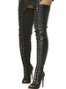 Bottes Femmes 2021 Noir Cuisse Haute Chaussures Sexy Bout Ouvert Talon Haut à Dentellet Bottes Au-dessus de Genou