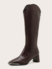 Bottes Femmes Chunky Heel Square Toe Borwn Bottes High Bottes