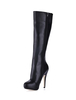 Bottes Femmes Larges de Veau Zip Bout Rond Noir Longueur Genou 2021 Cuissardes Bottes Talon Haut