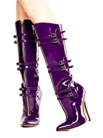 Bottes Femmes Sexy 2021 Violet Bout Pointu Détail Boucle Talon Haut Bottes au Genou