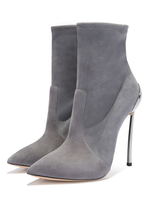 Bottes Femmes Talon Haut 2022 Gris Chaussures Suédé Bout Pointu Talon Aiguille Bouttines Courtes