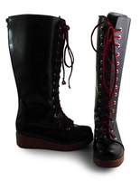 Bottes Gothic Lolita noir avec lacet vin Déguisements Halloween