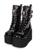 Bottes gothiques Lolita à boucle métallique Rivet à lacets à plateforme zippée Noir Chaussures Lolita Déguisements Halloween