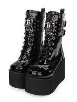 Bottes gothiques Lolita à boucle métallique Rivet à lacets à plateforme zippée Noir Chaussures Lolita Déguisements Halloween