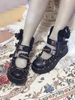 Bottes gothiques Lolita à franges Bout fermé Talon plat Chaînes en similicuir Bottes Lolita noires