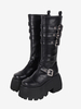 Bottes gothiques Lolita à œillets noirs et bout rond en cuir PU métallisé Chaussures Lolita