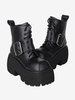 Bottes gothiques Lolita avec œillets blancs bout carré métallique chaussures Lolita en cuir PU