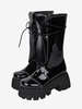 Bottes gothiques Lolita avec œillets noirs bout rond métallique chaussures Lolita en cuir PU