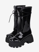 Bottes gothiques Lolita avec œillets noirs bout rond métallique chaussures Lolita en cuir PU