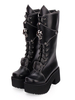 Bottes Gothiques Lolita Crâne À Lacets Plateforme Talon Chunky Noir Chaussures Lolita Déguisements Halloween