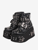 Bottes gothiques Lolita Cuir PU Œillets Bout rond Chaussures Lolita noires