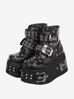 Bottes gothiques Lolita Cuir PU Œillets Bout rond Chaussures Lolita noires