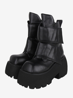 Bottes gothiques Lolita en cuir PU à bout carré à plusieurs niveaux chaussures Lolita noires